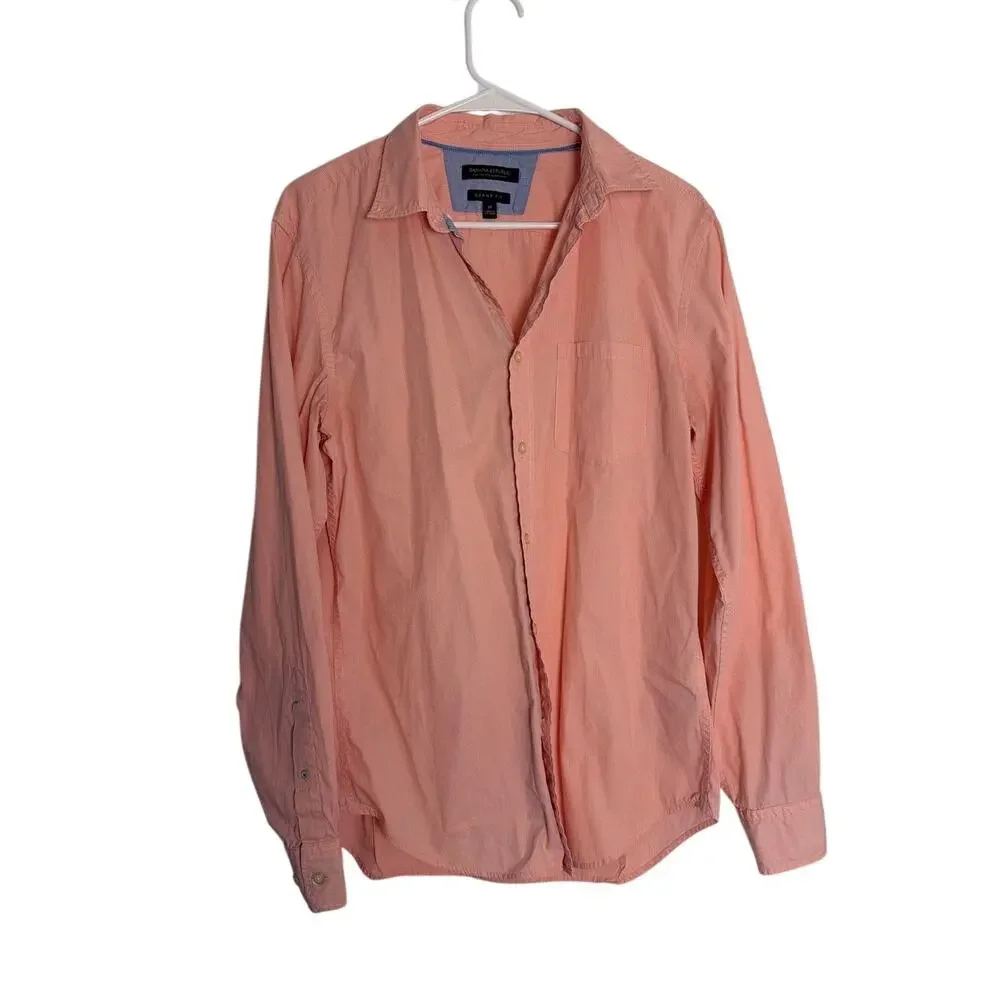 Banana Republic Men Size Medium Grant Fit Light Coral Pink Striped Dress Shirt